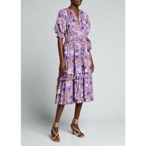 Ulla Johnson Dasha Zinnia Purple Midi Belted Dress Coquette Boho Whimsy Size 8